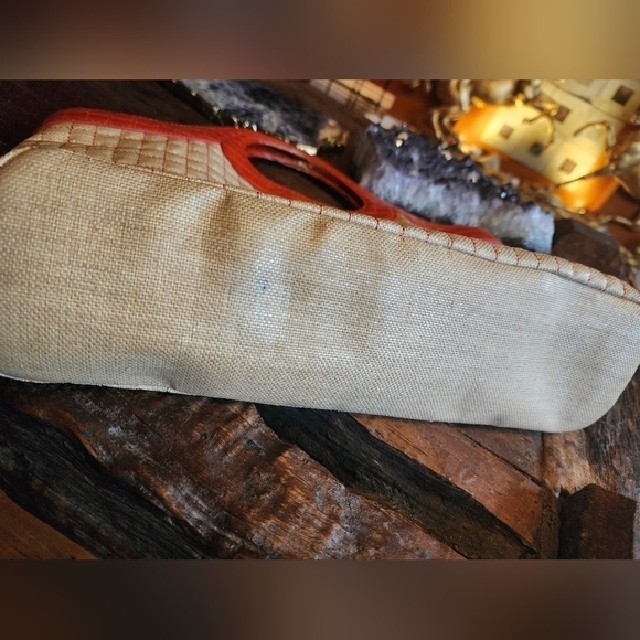 STUART WEITZMAN quilted tote with orange patent leather accents & gold hardware - Picture 10 of 16